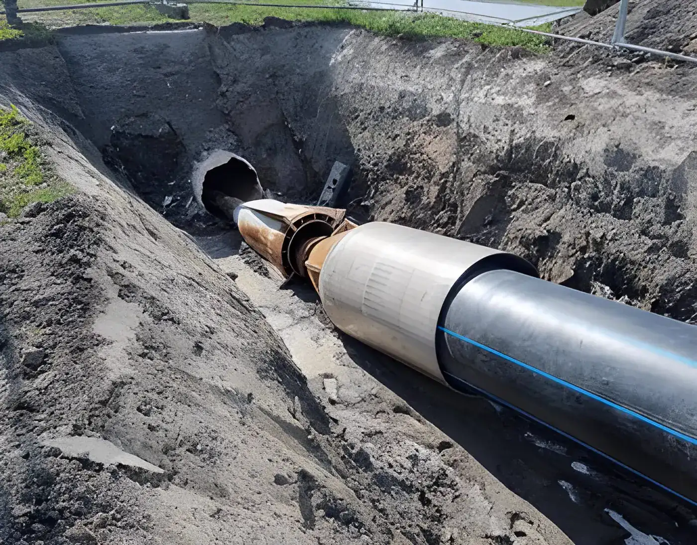 Cabezal de pipe bursting de PERFOTUNEL preparado para el arrastre de la nueva línea